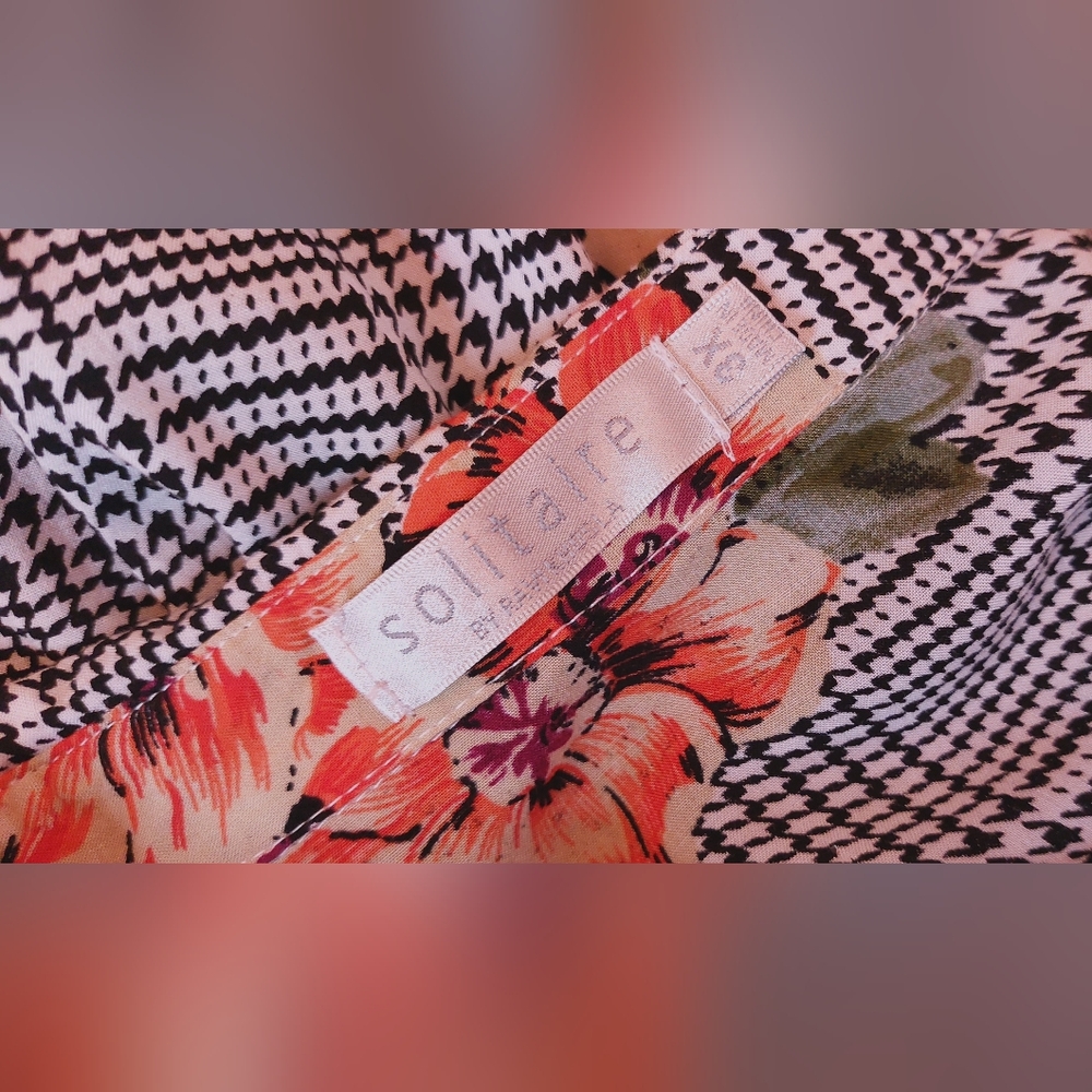 Solitaire Stripe Floral Button Front Tunic Blouse Size 3X Black White Collar - Picture 6 of 11